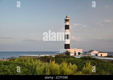 Lighthouse Cap d'Artrutx on Menorca island in Spain. Balearic sea view. Stock Photo