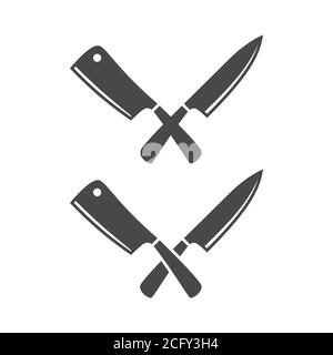 Crossed kitchen knives vector icon. Chef or cooking knife simple black symbol, restaurant sign or logo. Stock Vector