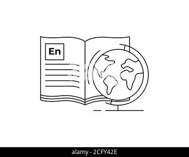 Geography book line icon. linear style sign for mobile concept and web design. Book with world globe outline vector icon. Symbol, logo illustration Stock Vector