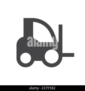 Forklift truck black vector icon. Fork lift, lift truck loader glyph symbol. Stock Vector