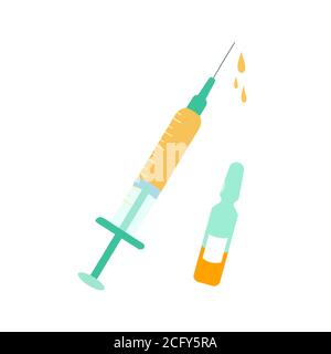 Vector illustration with syringe and vaccine in a bottle. Flat style. Coronavirus and flu protection. Stock Vector