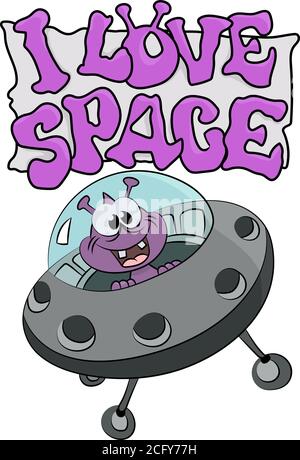 Cartoon alien traveling with their spaceship vector illustration Stock Vector