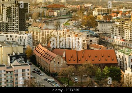 Wroclaw, Poland - 01.12.2019: Bird Eye View to rooftops of houses in Wroclaw., Poland. View from the top of central Tower. View of old town Breslau Stock Photo