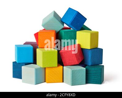 Wooden toy blocks on white background Stock Photo