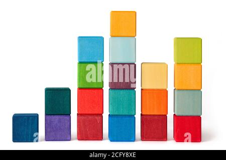 Wooden toy blocks on white background Stock Photo