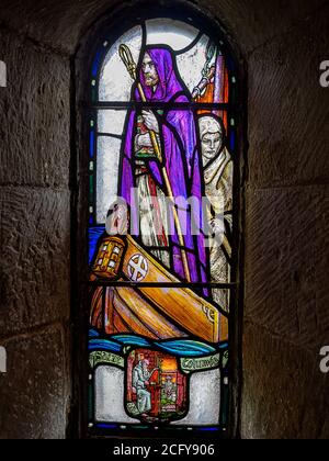 Stained glass window of Saint Columba, Edinburgh Castle St Margaret's Chapel Stock Photo