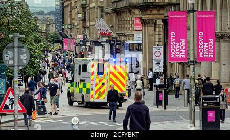 Glasgow, Scotland, UK, 8th September, 2020: Emergency ambulance Scotland’s  style mile which is Buchanan street this afternoon. Credit: Gerard Ferry/Alamy Live News Stock Photo