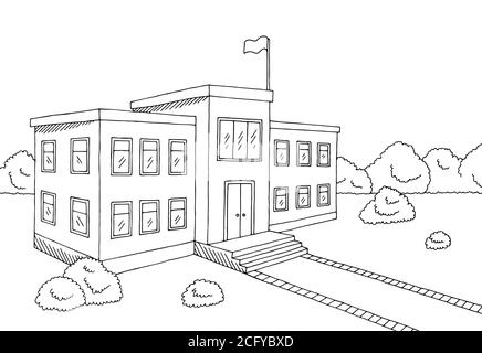 School building graphic black white sketch illustration vector Stock Vector