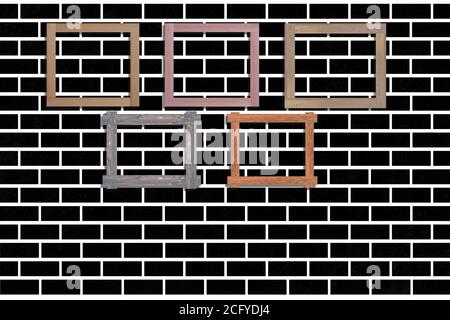 Vintage photo frames on brick wall for interior or background. Stock Photo