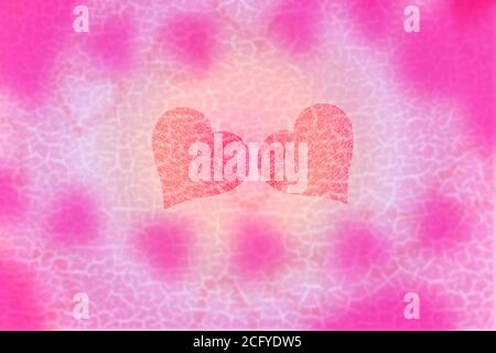Broken valentines background with blur Hearts. Greeting Card. Stock Photo