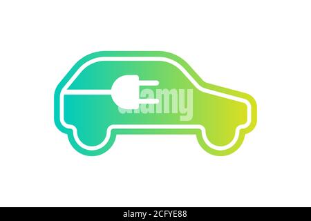 Electric car icon. Electrical cable plug charging gradient symbol. Eco friendly electric auto vehicle logo concept. Vector eps electricity illustration Stock Vector