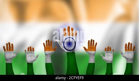 India national flag paint on hands. Human equal rights concept Stock Photo