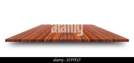 Empty top of wooden table or counter isolated on white background. For product display or design Stock Photo