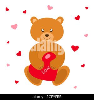 Teddy bear with red heart. Greeting card. Valentines Day. Vector illustration Stock Vector