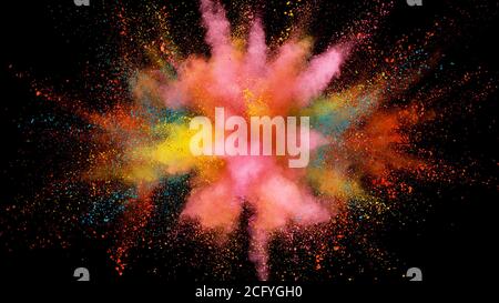 Abstract coloured powder explosion on black background Stock Photo