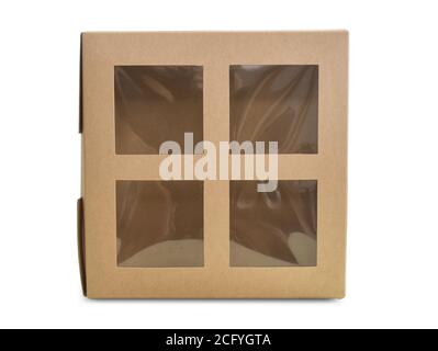 Cardboard box Isolated on white background. Gift box brown Paper from Industrial. Stock Photo