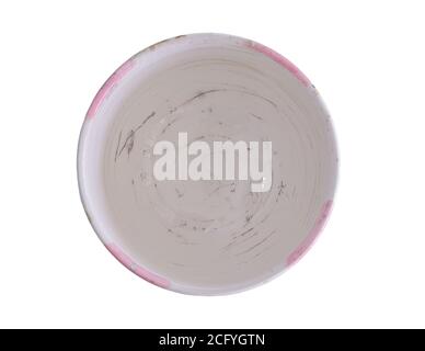 White, pink ceramic cup isolated on white background.  top view Stock Photo