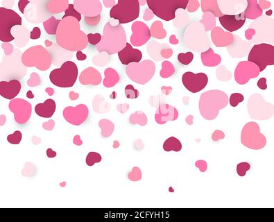 Heart valentine. Pink heart shape confetti on white background. Valentine's Day background. Vector illustration Stock Vector