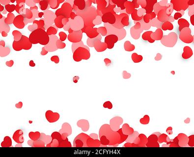 Love background. Valentines day texture with red hearts. Colorful confetti. Vector illustration Stock Vector
