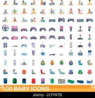 100 baby icons set. Cartoon illustration of 100 baby icons vector set isolated on white background Stock Vector
