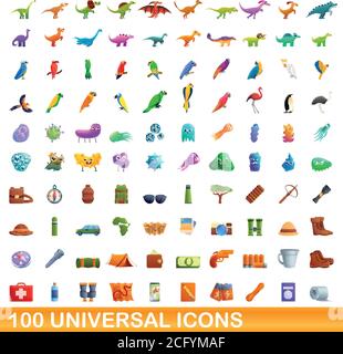 100 universal icons set. Cartoon illustration of 100 universal icons vector set isolated on white background Stock Vector