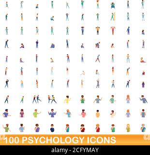 100 psychology icons set. Cartoon illustration of 100 psychology icons vector set isolated on white background Stock Vector