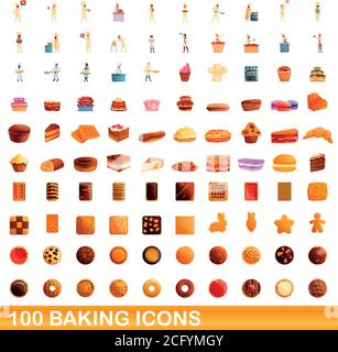 100 baking icons set. Cartoon illustration of 100 baking icons vector ...