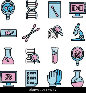 Forensic laboratory icons set. Outline set of forensic laboratory vector icons for web design isolated on white background Stock Vector