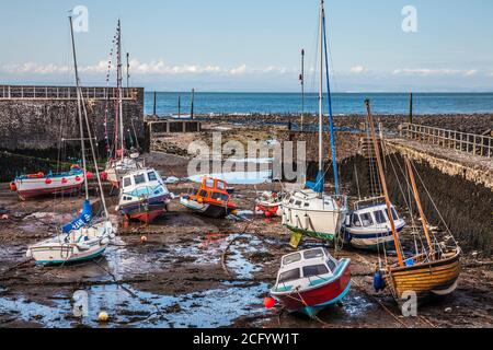 Boats moored in the harbour at Lynmouth in Devon. Stock Photo