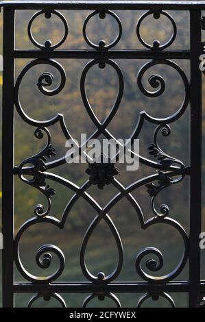 Closeup of an ornament in an iron black fence Stock Photo