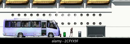 3d illustration, woman waiting for the bus in mallorca Stock Photo