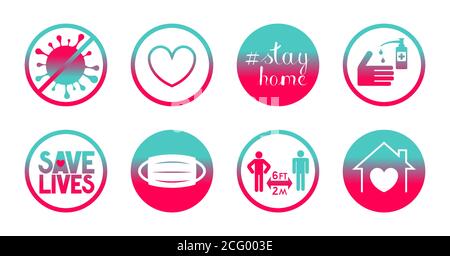 Coronavirus, Covid-19, SARS-CoV-2 - stay home and save lives icons - vector illustration Stock Vector