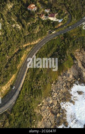France, Haute-Corse, department around Lisca, the D81 (aerial view) Stock Photo