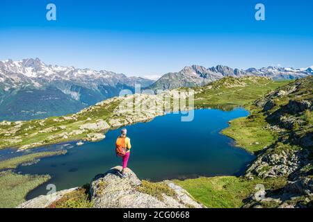 France, Isere, Grandes Rousses massif, L'Alpe d'Huez, hike to the lake Faucille (alt : 2067m) Stock Photo