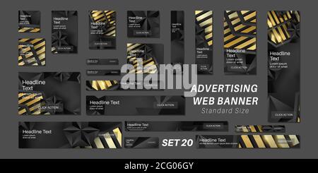 Set black gold vector ad web banners . Design a standard size template for business and advertising Stock Vector