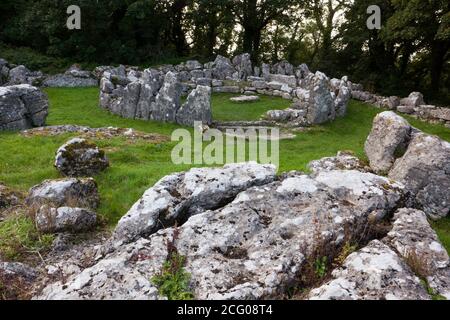 Din Lligwy is the remains of an ancient, Iron Age village near Moelfre on Anglesey, North Wales. It was still occupied during the Roman occupation. Stock Photo