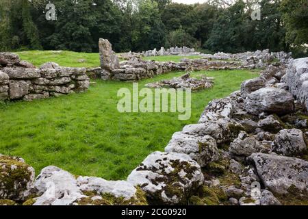 Din Lligwy is the remains of an ancient, Iron Age village near Moelfre on Anglesey, North Wales. It was still occupied during the Roman occupation. Stock Photo