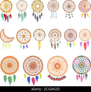 Dream catcher icons set. Cartoon set of dream catcher vector icons for web design Stock Vector