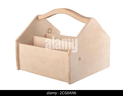 Empty wooden toolbox isolated on white background Stock Photo