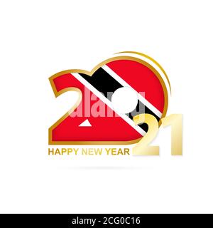 Year 2021 with Trinidad and Tobago Flag pattern. Happy New Year Design. Vector Illustration. Stock Vector