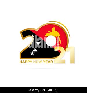 Year 2021 with Papua New Guinea Flag pattern. Happy New Year Design. Vector Illustration. Stock Vector