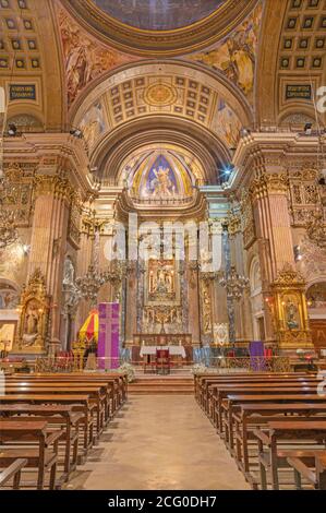 BARCELONA, SPAIN - MARCH 3, 2020: The nave of baroque church Basilica de la Merced.