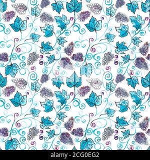 Grape bunches. Seamless pattern. Watercolor painting. Handmade drawing. grapes seamless pattern watercolor Stock Photo