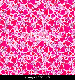 Seamless pattern with hand drawn watercolor heart. Hand painted pattern. Romantic ornament for valentines day. Ink illustration. Bright background. Stock Photo