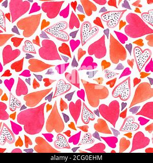 Seamless pattern with hand drawn watercolor heart. Hand painted pattern. Romantic ornament for valentines day. Ink illustration. Bright background. Stock Photo