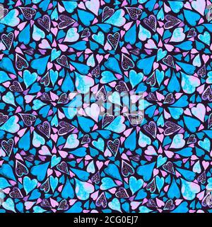 Seamless pattern with hand drawn watercolor heart. Hand painted pattern. Romantic ornament for valentines day. Ink illustration. Bright background. Stock Photo
