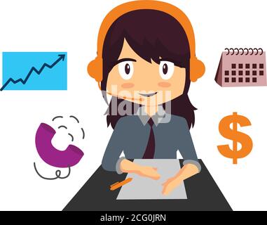 Very busy business woman Vector character illustration Stock Vector