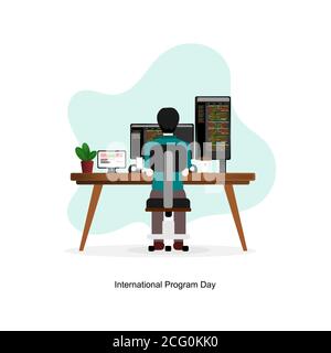 international programmer day illustration flat vector, relevant for program coorporation Stock Vector