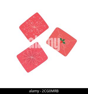 Set of vector Christmas gift box. The view from the top. Happy new year greeting card Stock Vector