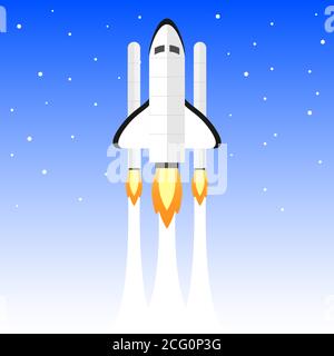 Space shuttle rocket icon. Space travelling or startup concept. Vector illustration. Stock Vector